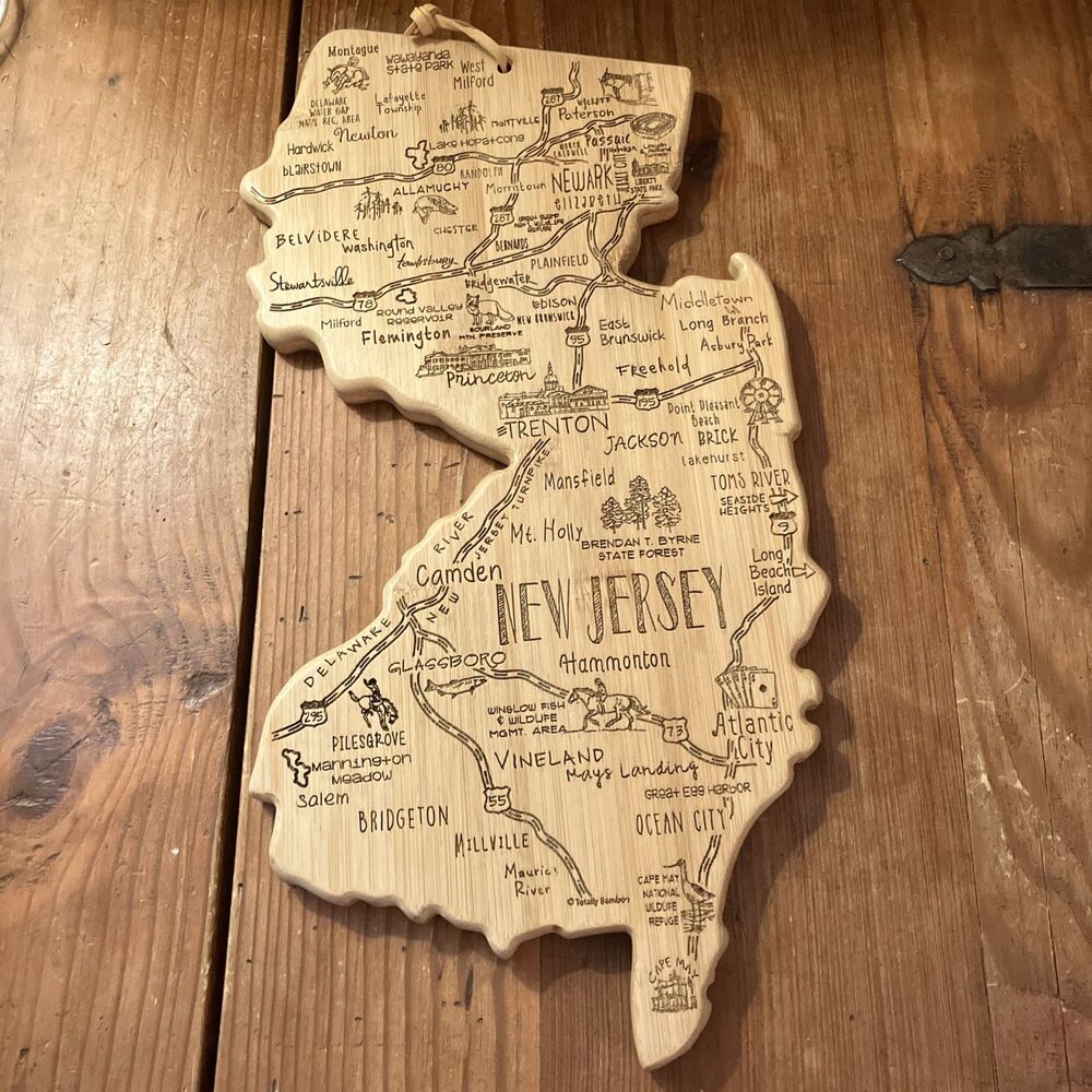 17" Destination NEW JERSEY Bamboo CHARCUTERIE BOARD Cutting/Serving/Wall Art